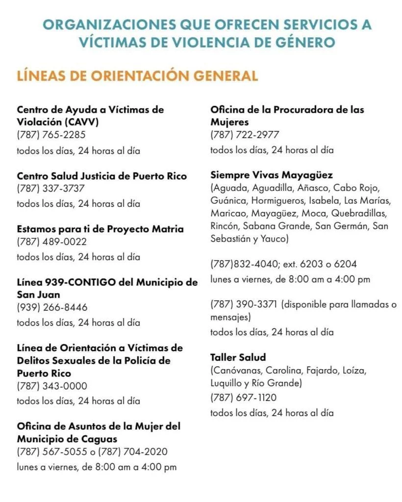Organizaciones que ofrecen servicios a Víctimas de Violencia de Género